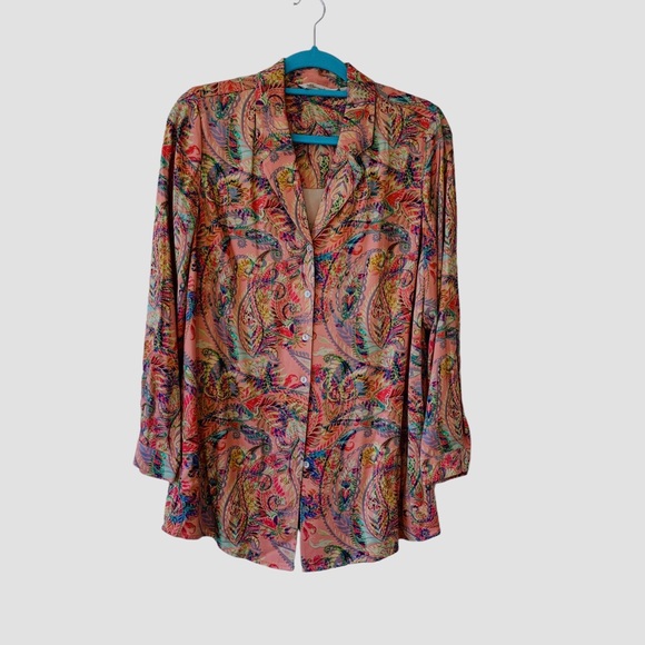 SOFT SURROUNDINGS PAISLEY LAIA LONG SLEEVE BUTTON UP SHIRT TUNIC - Picture 5 of 14